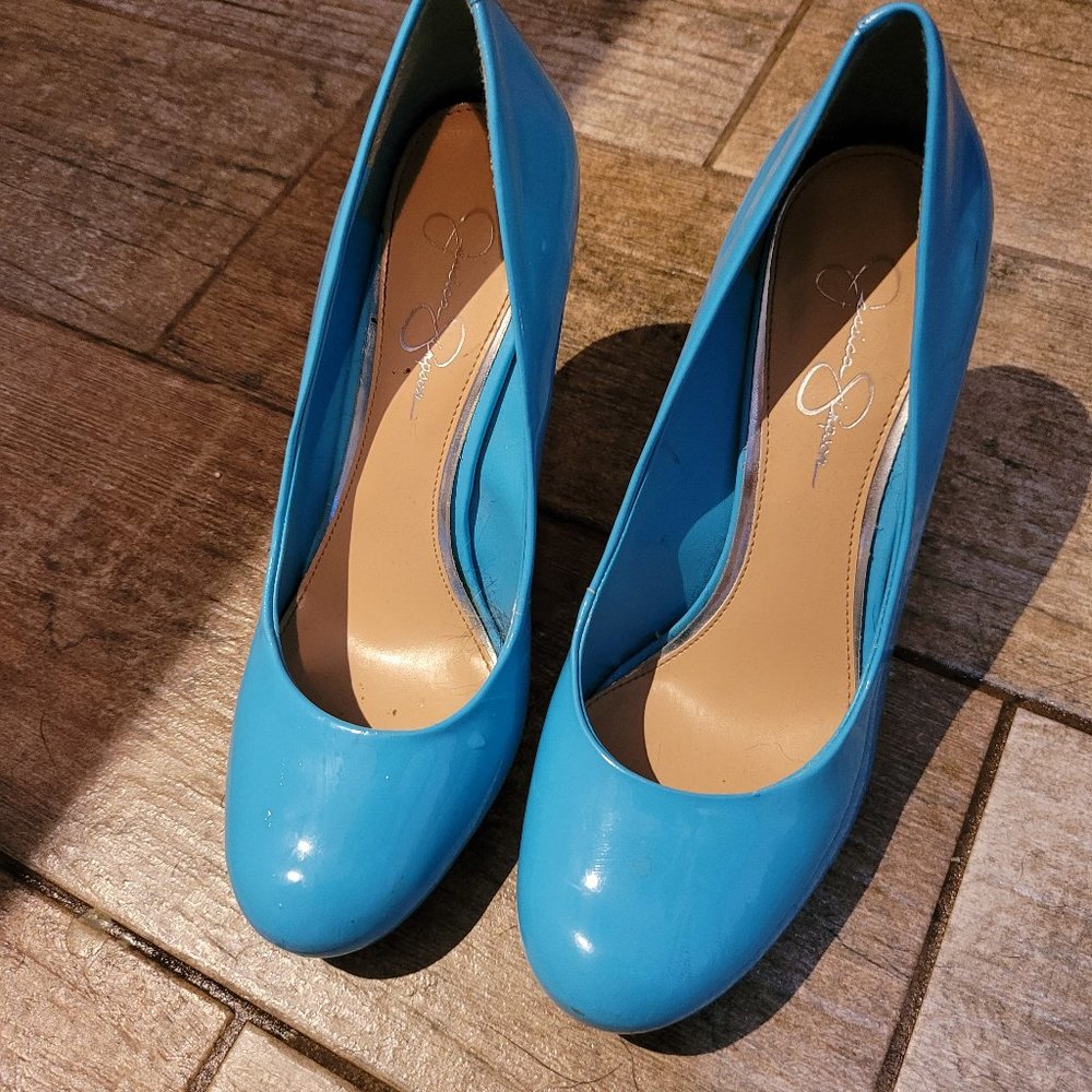 Jessica Simpson 8 1/2" Turquoise and Mirror Heels